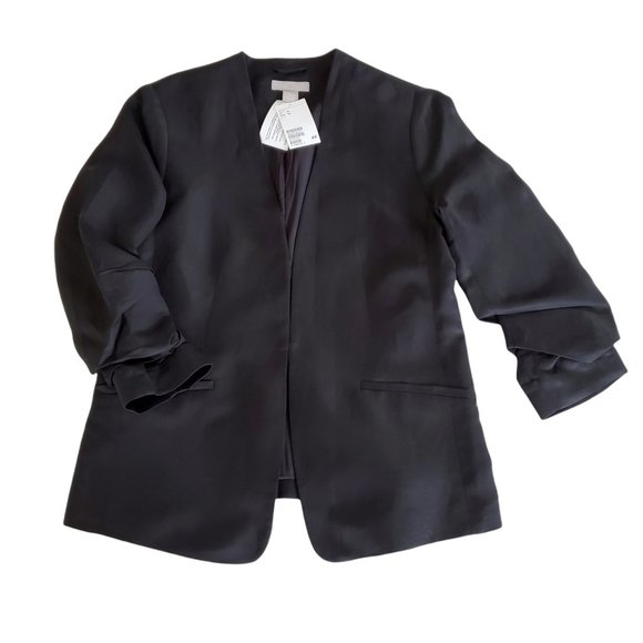 H&M Linen-blend Blazer w/ 3 qtr Sleeves, Black, 10